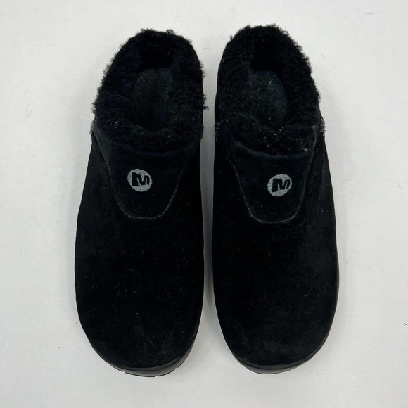 Merrell Black Encore Ice suede Mule Slides Clogs Sz 7 Sherpa Wool Lined Slip On - Picture 2 of 8